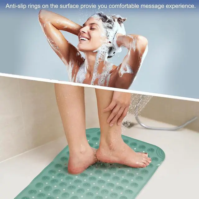 Alt view image 5 of 7 - PATIKIL 11.81 x 11.81 Round Non-Slip Shower Mat, PET Bathtub Floor Mat with Suction Cups & Drain Holes for Shower Stall Bathroom Bathtub, Green