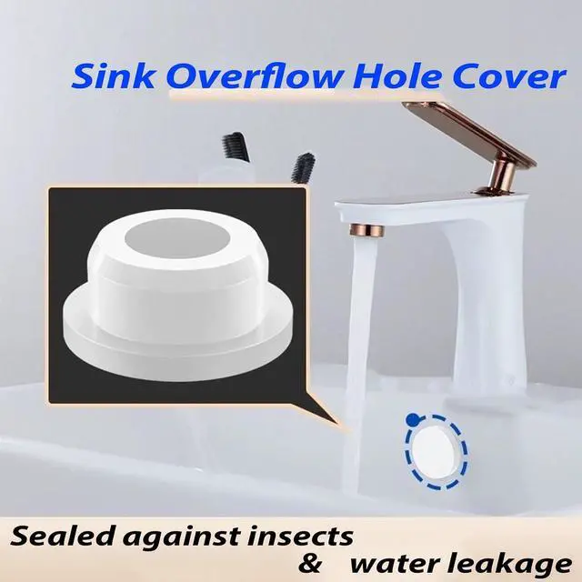 Alt view image 3 of 6 - 4 Pack Sink Overflow Hole Cover for Kitchen Sink Hole Overflow Cap for Bathroom Sink Basin Trim Overflow Cover Insert in Hole Round Caps (White)