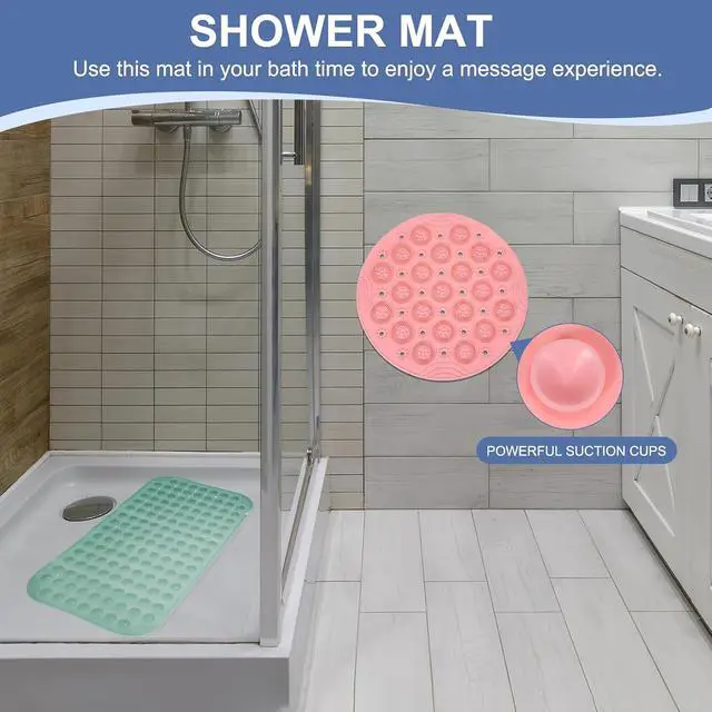 Alt view image 7 of 7 - PATIKIL 11.81 x 11.81 Round Non-Slip Shower Mat, PET Bathtub Floor Mat with Suction Cups & Drain Holes for Shower Stall Bathroom Bathtub, Green