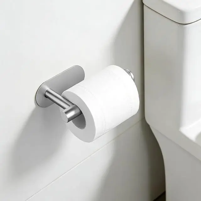 Alt view image 3 of 7 - 2 Packs Toilet Paper Holder No-Drill Self-Adhesive Towel Rack Stainless Steel Waterproof Rustproof Roll Paper Holder for Bathroom Washroom RVs (Brushed Silver)