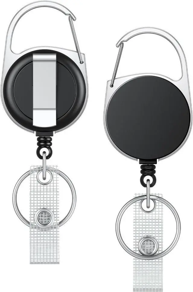Main image of Uniclife 2 Pack Retractable Keychain, Retractable Badge Reel, Heavy Duty Badge Holder Clip for Keys and ID Card, Black Key Chain Extender with Carabiner Belt Swivel Clip and Key Ring