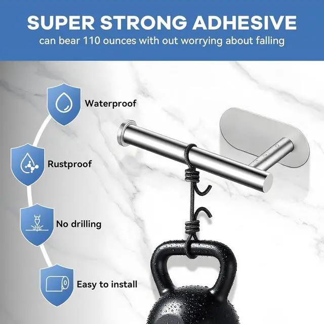 Alt view image 5 of 7 - 2 Packs Toilet Paper Holder No-Drill Self-Adhesive Towel Rack Stainless Steel Waterproof Rustproof Roll Paper Holder for Bathroom Washroom RVs (Brushed Silver)