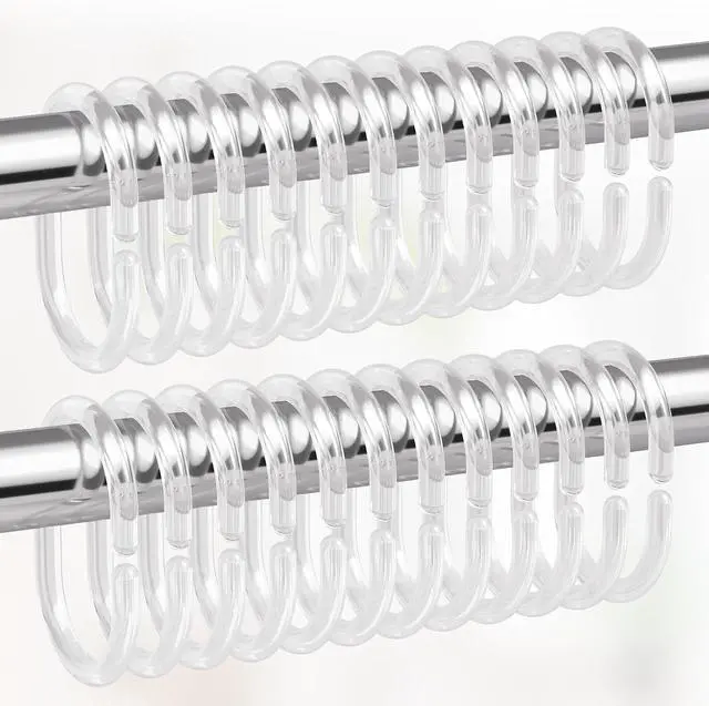 Alt view image 7 of 7 - Amazer Plastic Shower Curtain Rings, Shower Curtain Hooks, 24 Pcs C Shaped Shower Hooks for Shower Curtain, Clear Shower Curtain Hooks for Bathroom