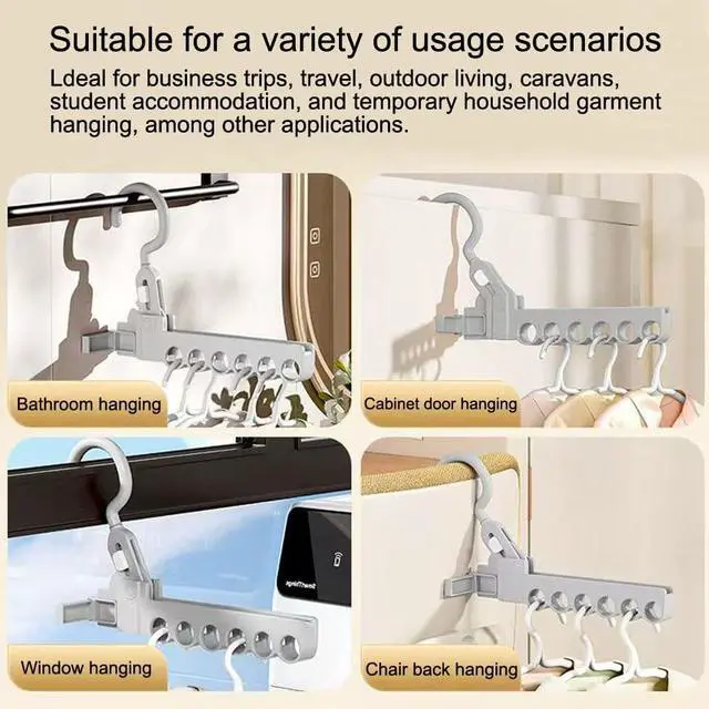 Alt view image 4 of 7 - Folding Clothes Hanger Drying Rack,Travel Essentials for Laundry,Portable and Collapsible with Hook,Essentials for Cruise,Vacation,Camping,RV,Road Trip,Hotel,Business Travel, Student Apartment (Grey)