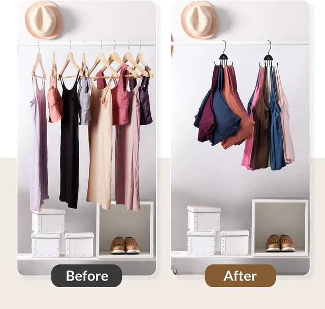 Alt view image 2 of 6 - ZEDODIER 2 Pack Tank Top Hanger, Bra Organizer for Closet, Holds 48 Bras | Wooden Sports Bra Holder with 16 Adjustable Hooks, 360° Rotating, Space-Saving Closet Storage for Apartments and Dorms