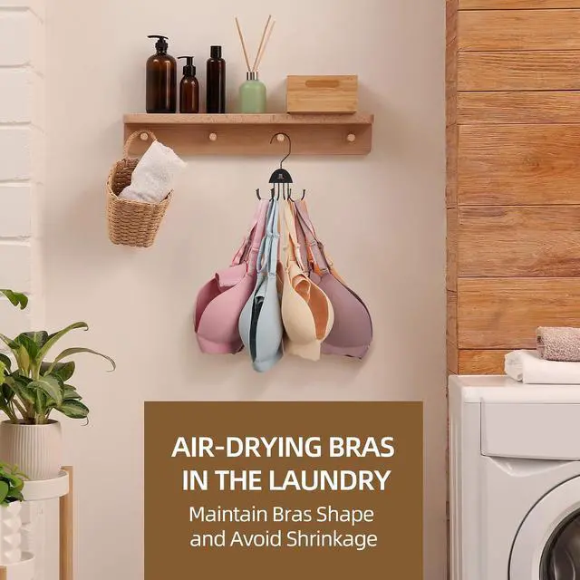 Alt view image 6 of 6 - ZEDODIER 2 Pack Tank Top Hanger, Bra Organizer for Closet, Holds 48 Bras | Wooden Sports Bra Holder with 16 Adjustable Hooks, 360° Rotating, Space-Saving Closet Storage for Apartments and Dorms