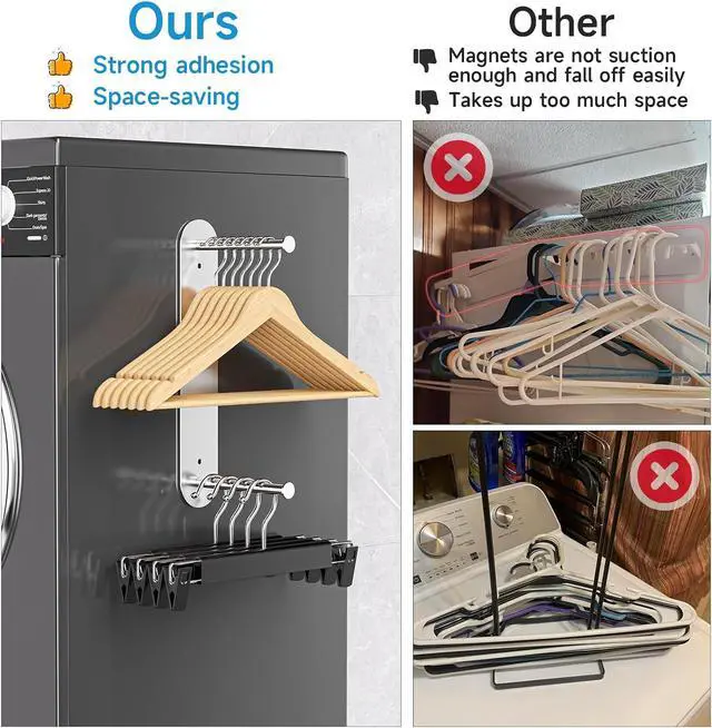 Alt view image 3 of 7 - Hanger Holder for Laundry Room, Wall Mounted Clothes Hanger Organizer Stacker, Metal Space Saving Hangers Storage Rack for Washing Machine Dryer (Silver, 1Pc)