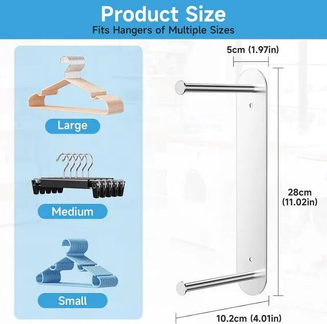 Alt view image 5 of 7 - Hanger Holder for Laundry Room, Wall Mounted Clothes Hanger Organizer Stacker, Metal Space Saving Hangers Storage Rack for Washing Machine Dryer (Silver, 1Pc)