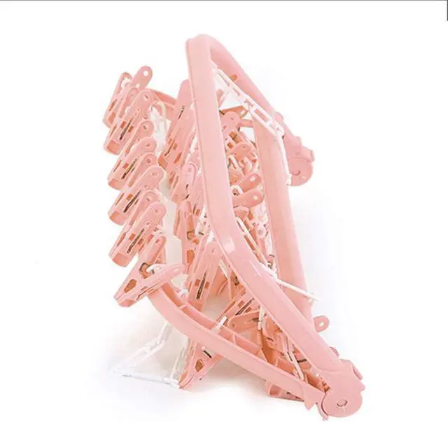 Alt view image 3 of 7 - SteelFever Clothes Drying Hanger with 32 Clips, Foldable Hanging Drying Rack for Clothes Underwear Socks (Light Pink)