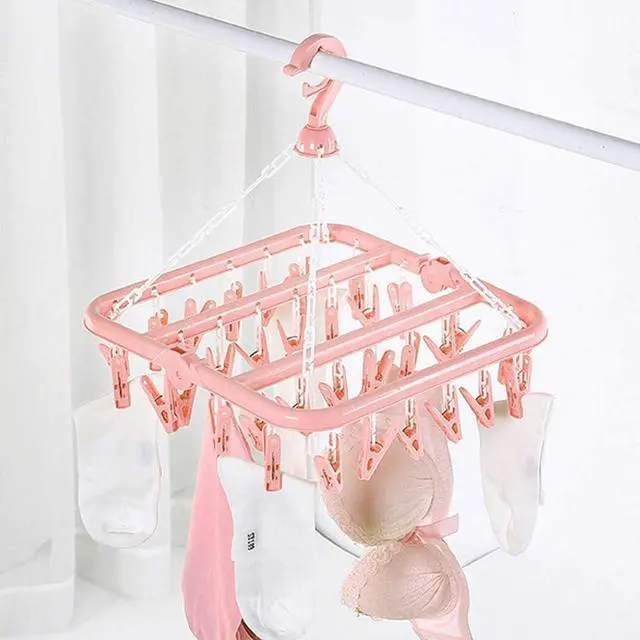 Alt view image 7 of 7 - SteelFever Clothes Drying Hanger with 32 Clips, Foldable Hanging Drying Rack for Clothes Underwear Socks (Light Pink)