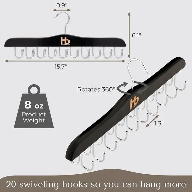 Alt view image 5 of 7 - Large Bra Hanger and Bra Organizer for Closet Tank Top Hanger Space Saving for House, Dorm, Apartment - Foldable Wooden for Closet Organizer with 20 Hook - Lotus Wood, Black, 1 Pack