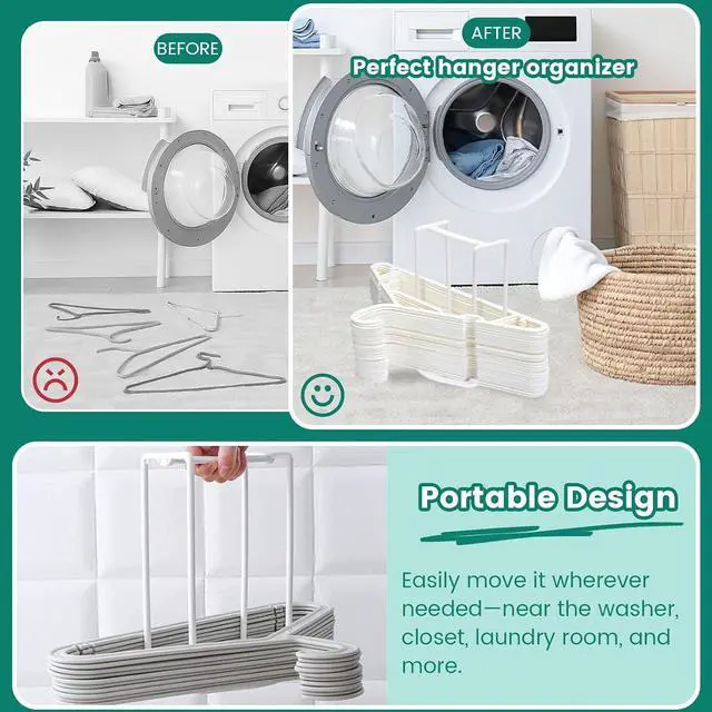 Alt view image 5 of 6 - Hanger Stacker Organizer Stand, White Portable Clothes Hanger Holder | Laundry Room Storage Organizer Rack