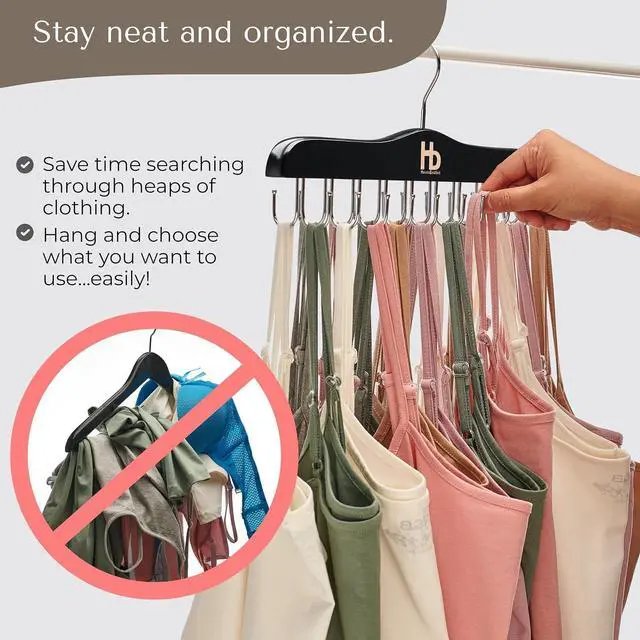 Alt view image 2 of 7 - Large Bra Hanger and Bra Organizer for Closet Tank Top Hanger Space Saving for House, Dorm, Apartment - Foldable Wooden for Closet Organizer with 20 Hook - Lotus Wood, Black, 1 Pack