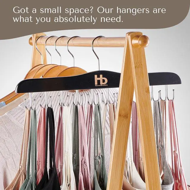 Alt view image 3 of 7 - Large Bra Hanger and Bra Organizer for Closet Tank Top Hanger Space Saving for House, Dorm, Apartment - Foldable Wooden for Closet Organizer with 20 Hook - Lotus Wood, Black, 1 Pack