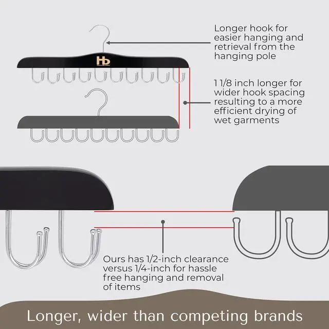 Alt view image 6 of 7 - Large Bra Hanger and Bra Organizer for Closet Tank Top Hanger Space Saving for House, Dorm, Apartment - Foldable Wooden for Closet Organizer with 20 Hook - Lotus Wood, Black, 1 Pack