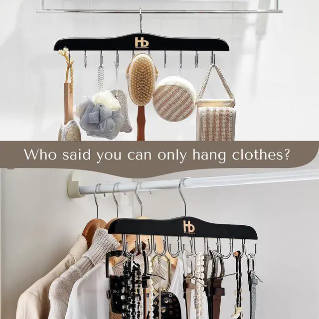 Alt view image 7 of 7 - Large Bra Hanger and Bra Organizer for Closet Tank Top Hanger Space Saving for House, Dorm, Apartment - Foldable Wooden for Closet Organizer with 20 Hook - Lotus Wood, Black, 1 Pack