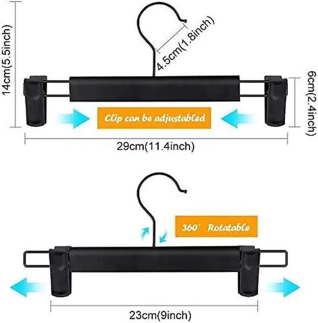 Alt view image 2 of 7 - Pants Hangers with Clips, Skirt Hangers, 10 Pack, Black | Plastic clip hangers for pants, skirts, jeans and shorts; 360° swivel hooks help save closet space.
