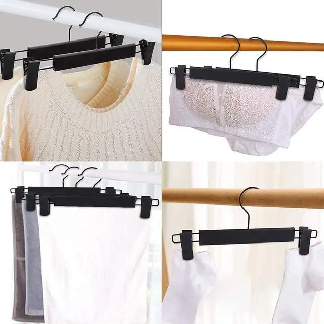 Alt view image 6 of 7 - Pants Hangers with Clips, Skirt Hangers, 10 Pack, Black | Plastic clip hangers for pants, skirts, jeans and shorts; 360° swivel hooks help save closet space.