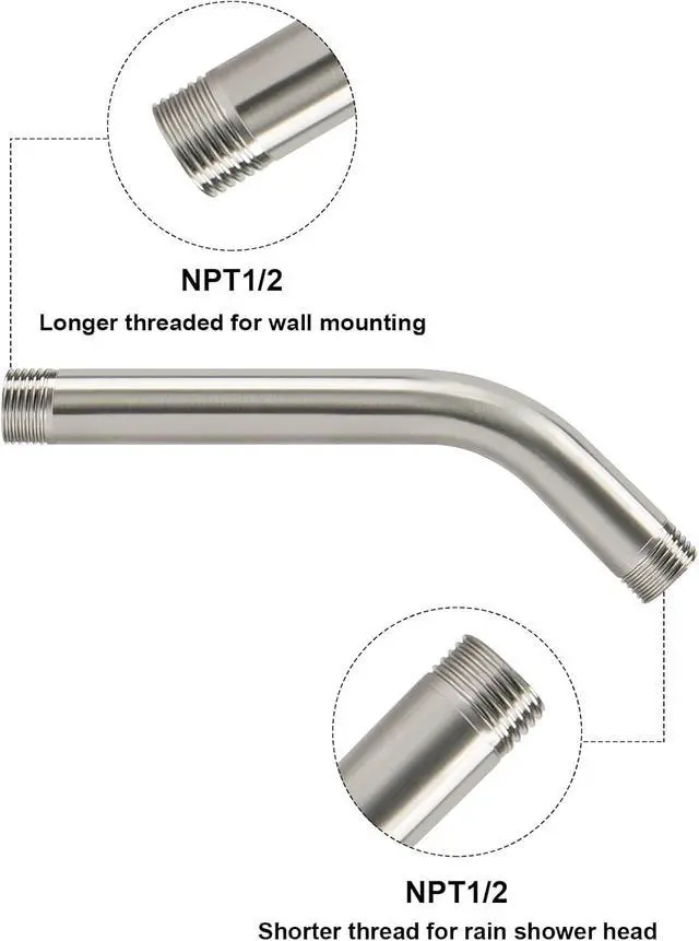 Alt view image 3 of 6 - NearMoon Shower Arm with Flange, Made of 304 Stainless Steel Shower Extension Extender Pipe, Wall-Mounted for Fixed Bathroom Showerhead, Never Rust (6 Inch, Brushed Nickel)