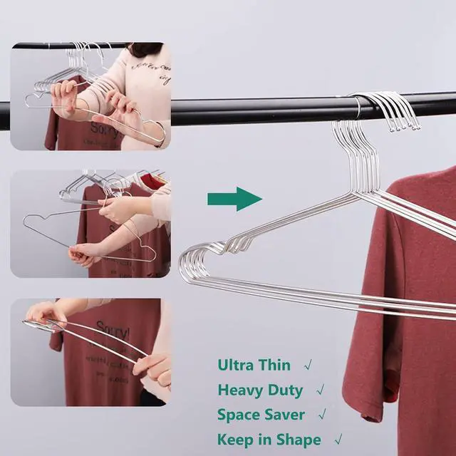 Alt view image 2 of 7 - Hangers 10 Pack Clothes Hanger Strong Heavy Duty Stainless Steel Metal Ultra Thin Space Saving Wire Hangers 16.5in by WYCQKL