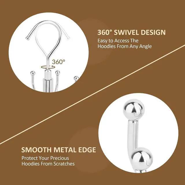 Alt view image 5 of 6 - ZEDODIER Hoodie Hangers Space Saving, Sweatshirt Organizer for Closet | Rotating Metal Hoodies Storage Holder with 8 Hooks, Hanging Rack for Apartment College Dorm Room, Silver