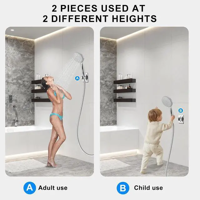 Alt view image 2 of 7 - MAYYAYA Shower Head Holder, Silver Adhesive Wall Mounted, Adjustable Angle | Heavy Duty Wall Mounted Shower Head Shelf Bracket, ABS Stick-on Wall Bracket with Strong Adhesive for Handheld Shower Heads