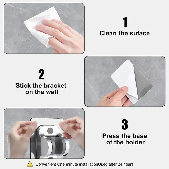 Alt view image 5 of 7 - MAYYAYA Shower Head Holder, Silver Adhesive Wall Mounted, Adjustable Angle | Heavy Duty Wall Mounted Shower Head Shelf Bracket, ABS Stick-on Wall Bracket with Strong Adhesive for Handheld Shower Heads