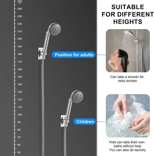 Alt view image 6 of 7 - MAYYAYA Shower Head Holder, Silver Adhesive Wall Mounted, Adjustable Angle | Heavy Duty Wall Mounted Shower Head Shelf Bracket, ABS Stick-on Wall Bracket with Strong Adhesive for Handheld Shower Heads
