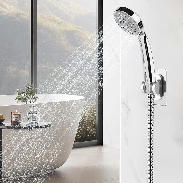 Alt view image 7 of 7 - MAYYAYA Shower Head Holder, Silver Adhesive Wall Mounted, Adjustable Angle | Heavy Duty Wall Mounted Shower Head Shelf Bracket, ABS Stick-on Wall Bracket with Strong Adhesive for Handheld Shower Heads