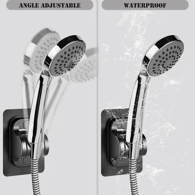 Alt view image 3 of 7 - Wall Mount Strong Adhesive Shower Holder 2 Pack Large Self-Adhesive Shower Bracket for Handheld Shower Head for Bathroom