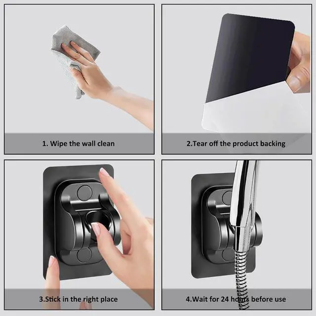 Alt view image 4 of 7 - Wall Mount Strong Adhesive Shower Holder 2 Pack Large Self-Adhesive Shower Bracket for Handheld Shower Head for Bathroom