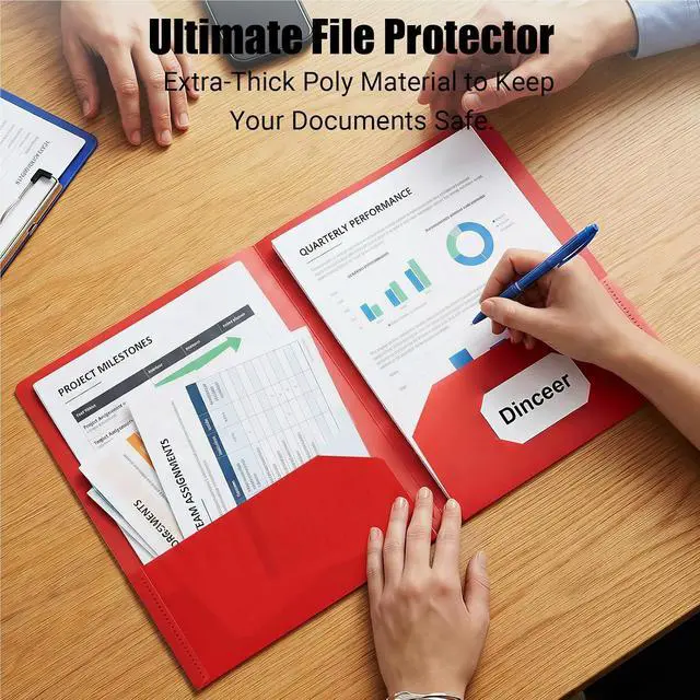 Alt view image 3 of 7 - 7 Pack Heavy Duty Plastic 2 Pocket Folders, No Prongs, Letter Size, Dinceer | heavy-duty plastic folders with 2 pockets, no prongs, letter-size fit, and assorted colors for easy organization.