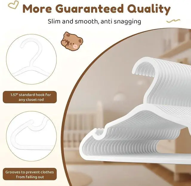 Alt view image 3 of 6 - VILICK Plastic Kids Hangers - 30 Pack Non-Slip Baby Clothes Hangers for Closet, Toddler & Newborn Clothing Pants, Skirts, Coats (White)