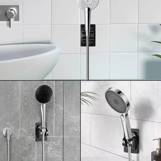 Alt view image 5 of 7 - Wall Mount Strong Adhesive Shower Holder 2 Pack Large Self-Adhesive Shower Bracket for Handheld Shower Head for Bathroom