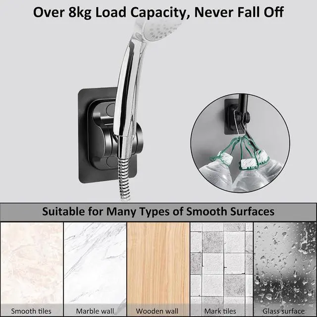 Alt view image 6 of 7 - Wall Mount Strong Adhesive Shower Holder 2 Pack Large Self-Adhesive Shower Bracket for Handheld Shower Head for Bathroom