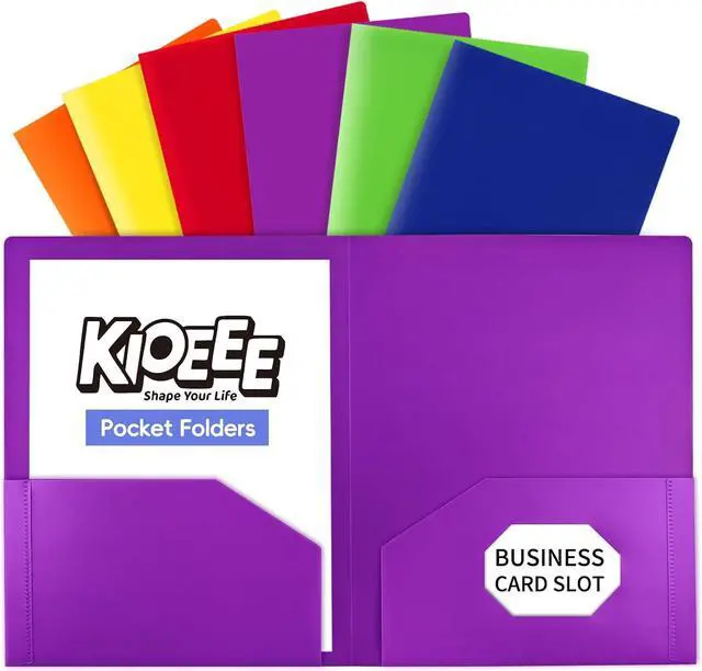 Main image of Plastic Folders with Pockets(6 Pack),Heavy Duty Plastic Folders with 2 Pocket and Business Card Slot,Fit Letter Size Paper,Assorted Color for School