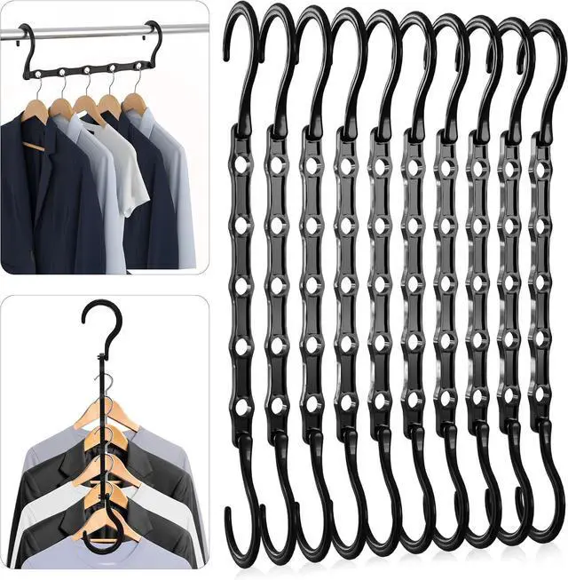 Main image of Utopia Home Space Saving Hangers 10 Pack Magic Hanger Collapsible Black | ABS plastic | Closet organizer | Storage saving hanger I Dorm & small space friendly | Compact storage