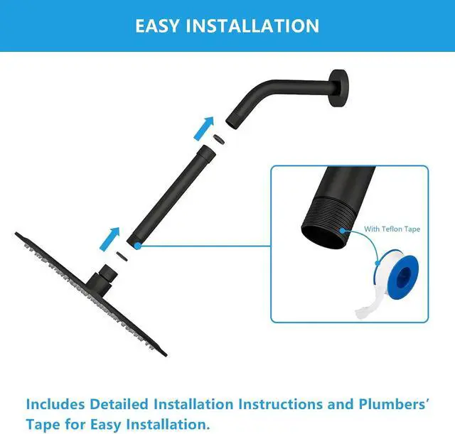 Alt view image 5 of 7 - Lordear 6 Inch Shower Head Extension Arm, Solid T304 Stainless Steel | Straight Shower Head Extender, Universal 1/2 NPT Connection for Rain Shower Head, Black