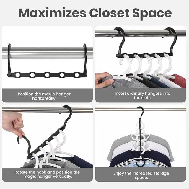Alt view image 5 of 7 - Utopia Home Space Saving Hangers 10 Pack Magic Hanger Collapsible Black | ABS plastic | Closet organizer | Storage saving hanger I Dorm & small space friendly | Compact storage