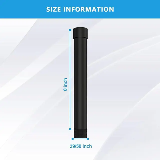 Alt view image 7 of 7 - Lordear 6 Inch Shower Head Extension Arm, Solid T304 Stainless Steel | Straight Shower Head Extender, Universal 1/2 NPT Connection for Rain Shower Head, Black