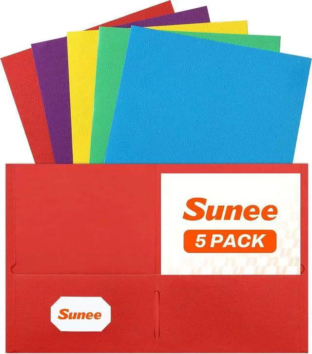 Main image of SUNEE Folders with Pockets, 5 Pack Paper Folders with Pockets, Pocket Folders Fit Letter Size Paper, 5 Assorted Colors for Office, Home, Business, School Supplies