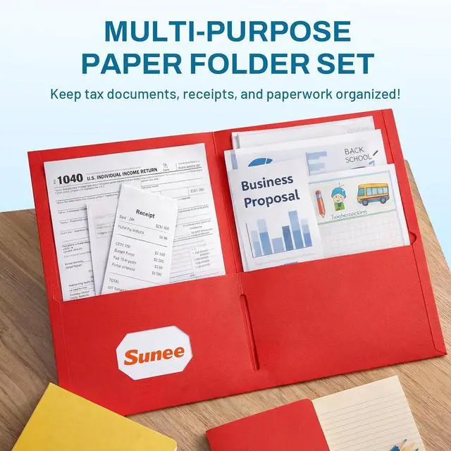 Alt view image 4 of 7 - SUNEE Folders with Pockets, 5 Pack Paper Folders with Pockets, Pocket Folders Fit Letter Size Paper, 5 Assorted Colors for Office, Home, Business, School Supplies