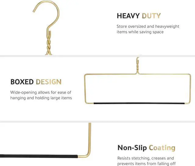 Alt view image 5 of 7 - Quality Blanket Linen Hangers Wide Heavy Duty Hanger for Blankets, Table Cloths, Nonslip Vinyl Coated Comforter Storage Hanger for Quilts, Sleeping Bags - for Closet Storage Solutions (Gold, 1)
