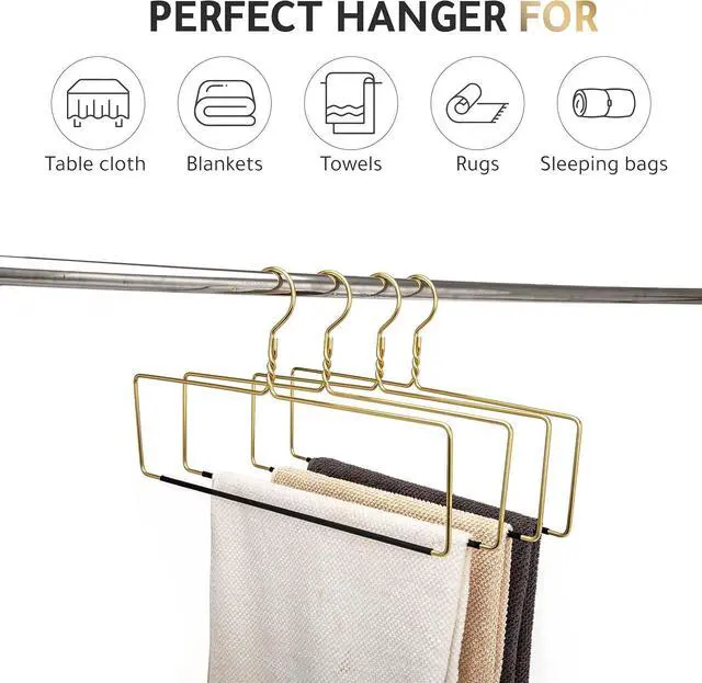 Alt view image 4 of 7 - Quality Blanket Linen Hangers Wide Heavy Duty Hanger for Blankets, Table Cloths, Nonslip Vinyl Coated Comforter Storage Hanger for Quilts, Sleeping Bags - for Closet Storage Solutions (Gold, 1)