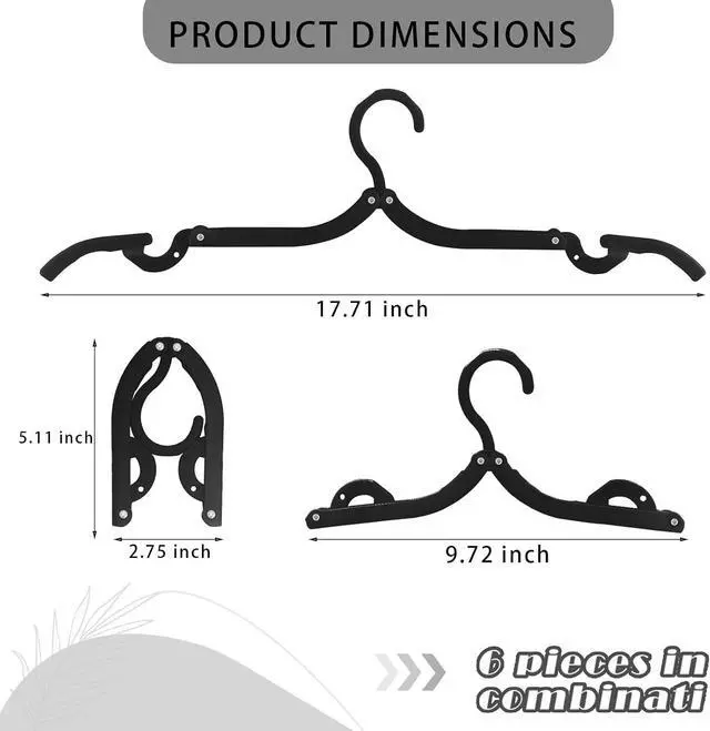 Alt view image 2 of 6 - 6PCS Portable Folding Clothes Hangers Clothes Drying Rack for Travel (Black)