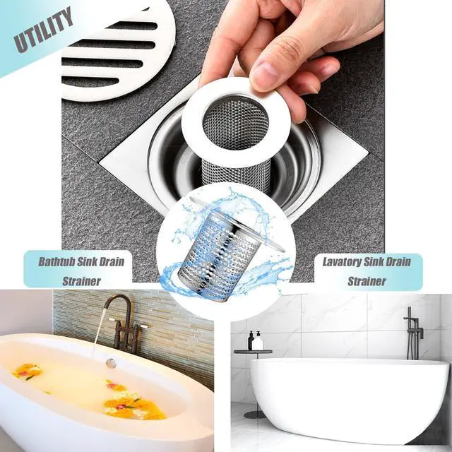 Alt view image 4 of 6 - 4 PCS Bathroom Sink Drain Strainers, Fit Hole Size from 1.25" to 2.17", Utility Recyclable Sink Strainer, Stainless Steel Sink Strainer for Bathroom Washbasin Bathtub Drain