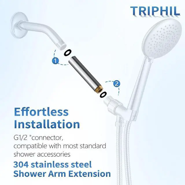 Alt view image 2 of 7 - 4" Showerhead Extension Arm w/PP Filter Cartridge, 4 Inch 304 Stainless Steel Chrome Shower Arm Extender, Traps Sediment & Rust, Prevents Clogging, Extends Showerhead Life in Hard Water Area