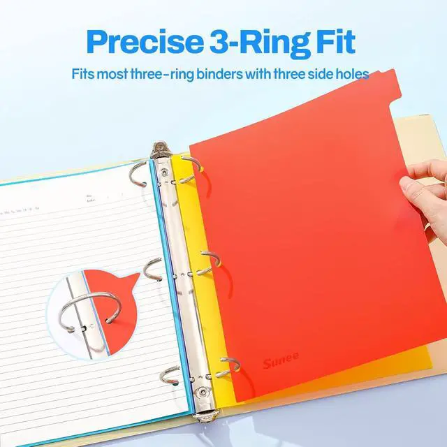 Alt view image 3 of 7 - SUNEE 8 Tab Binder Dividers,Plastic Dividers for 3 Ring Binder,3 Ring Binder Dividers with Tabs for School Office Home Supplies,Bright Color, 1 Set