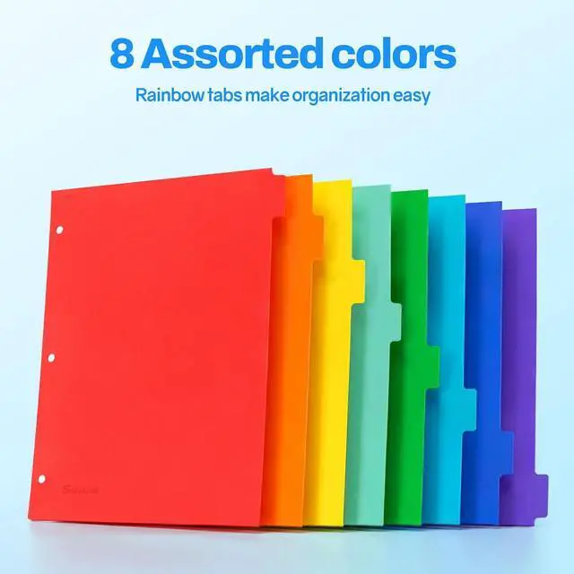Alt view image 6 of 7 - SUNEE 8 Tab Binder Dividers,Plastic Dividers for 3 Ring Binder,3 Ring Binder Dividers with Tabs for School Office Home Supplies,Bright Color, 1 Set