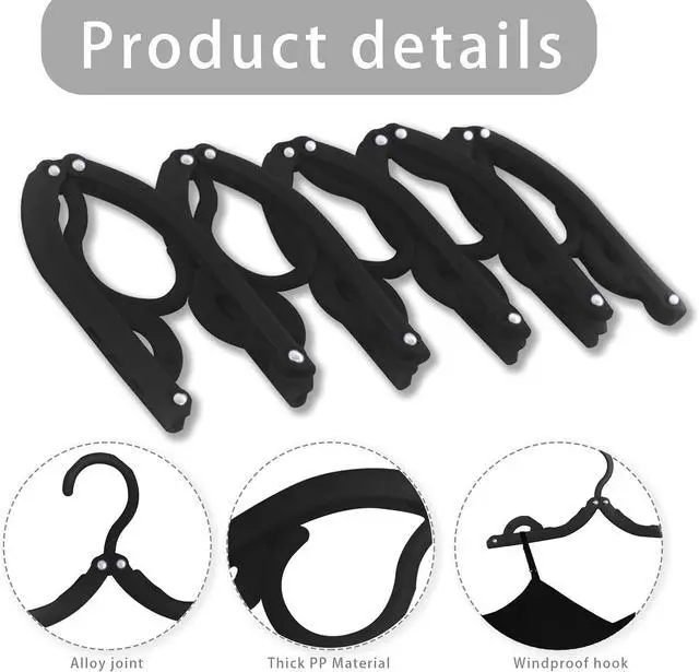Alt view image 4 of 6 - 6PCS Portable Folding Clothes Hangers Clothes Drying Rack for Travel (Black)